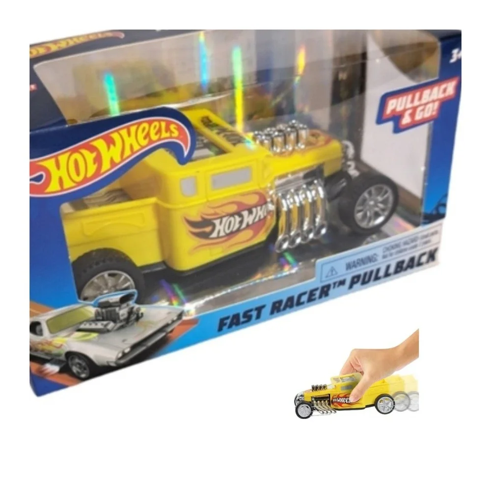 Hot Wheels Pullback & Go Fast Racer Yellow Bone Shaker Car Ages 3+